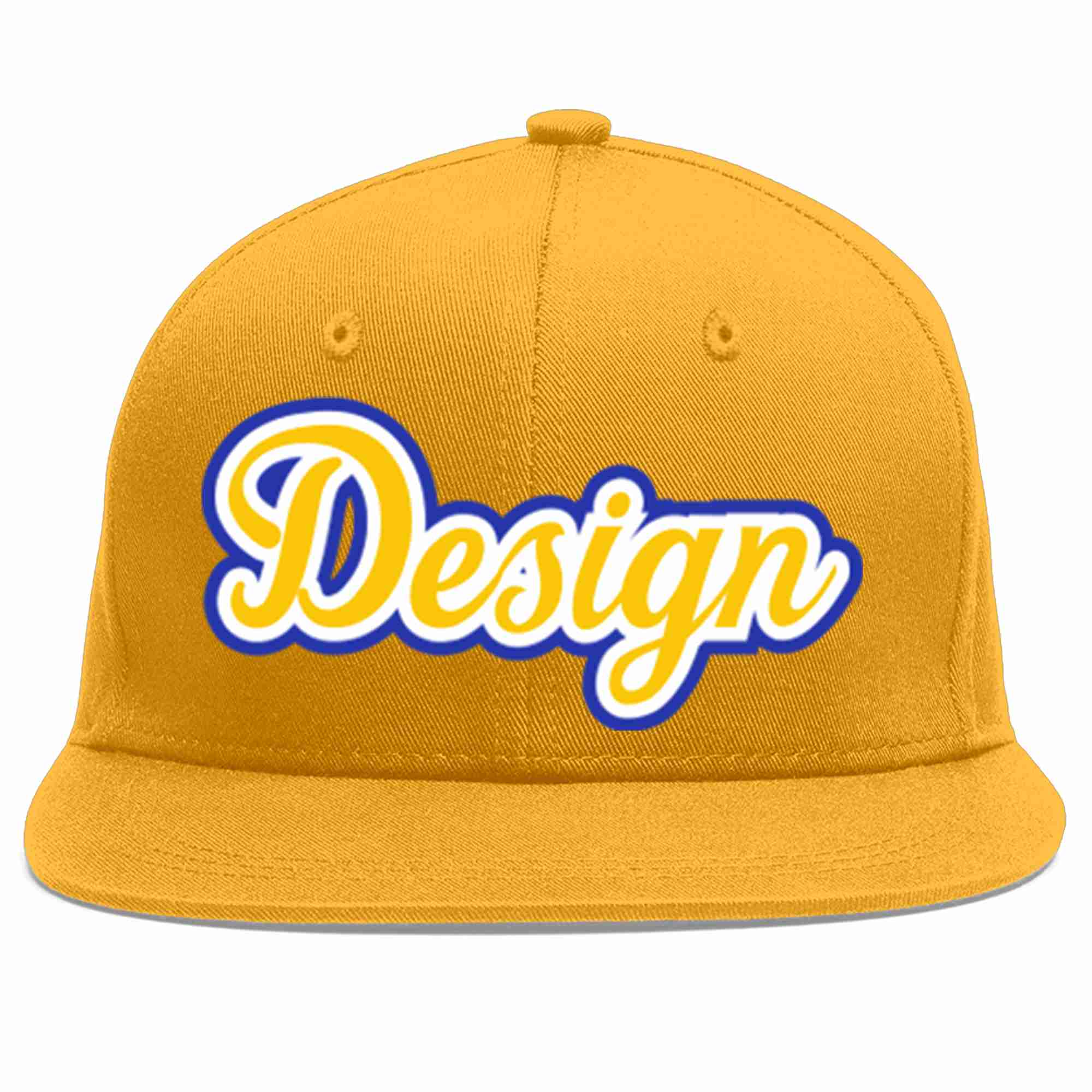 Custom Gold Gold-White Flat Eaves Sport Baseball Cap Design for Men/Women/Youth