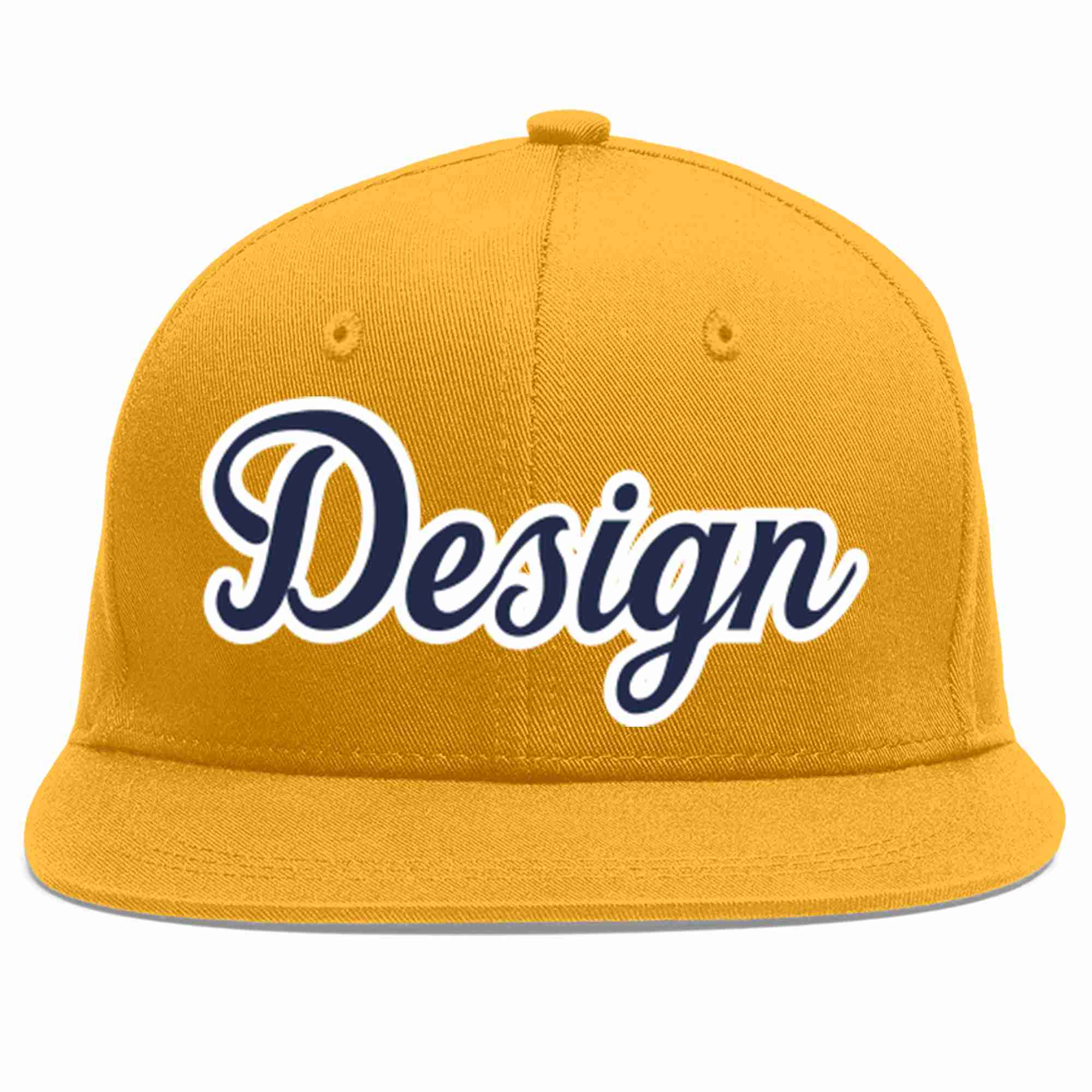 Custom Gold Navy-White Flat Eaves Sport Baseball Cap Design for Men/Women/Youth