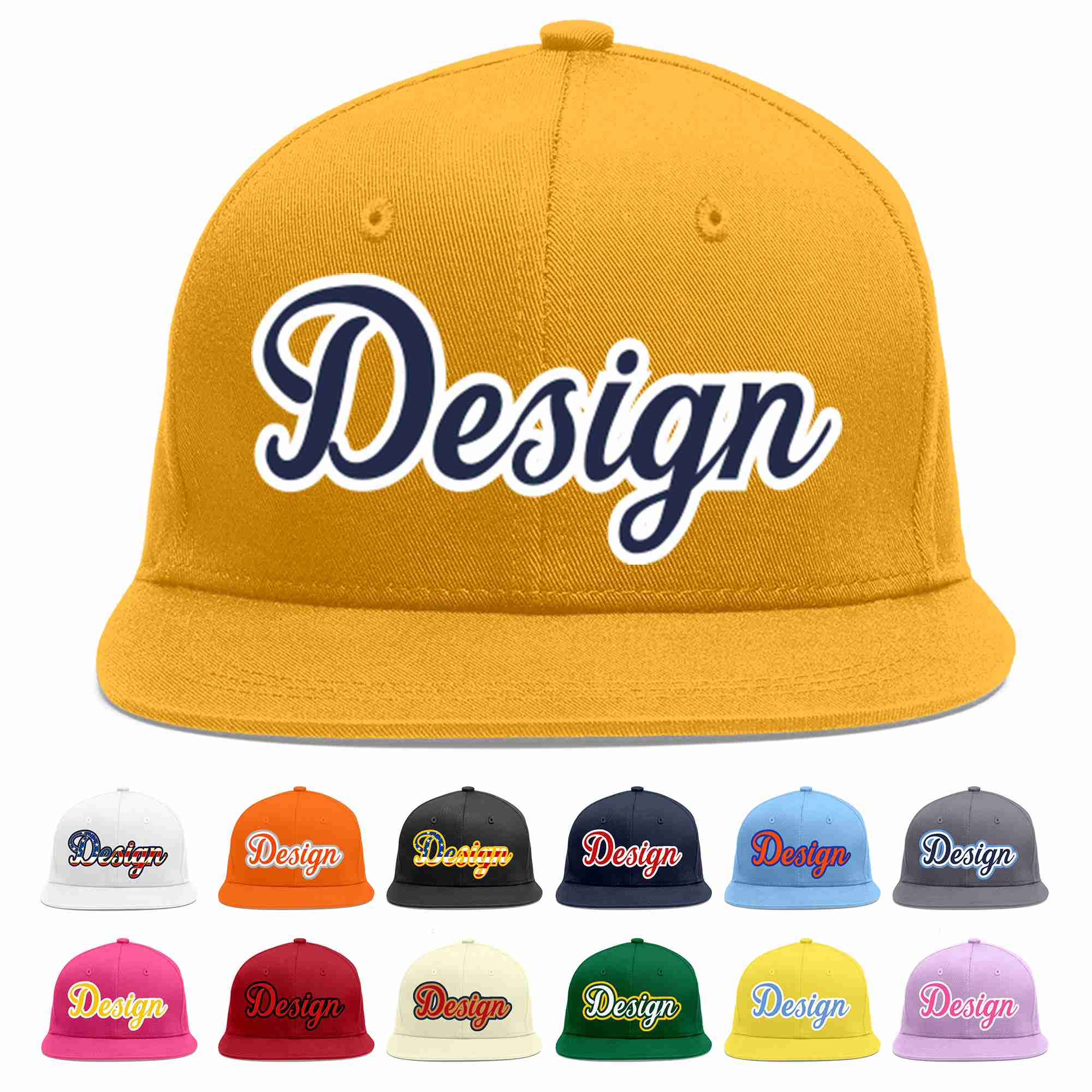 Custom Gold Navy-White Flat Eaves Sport Baseball Cap Design for Men/Women/Youth