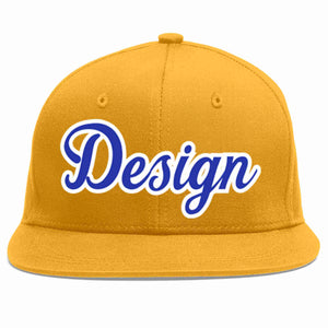 Custom Gold Royal-White Flat Eaves Sport Baseball Cap Design for Men/Women/Youth