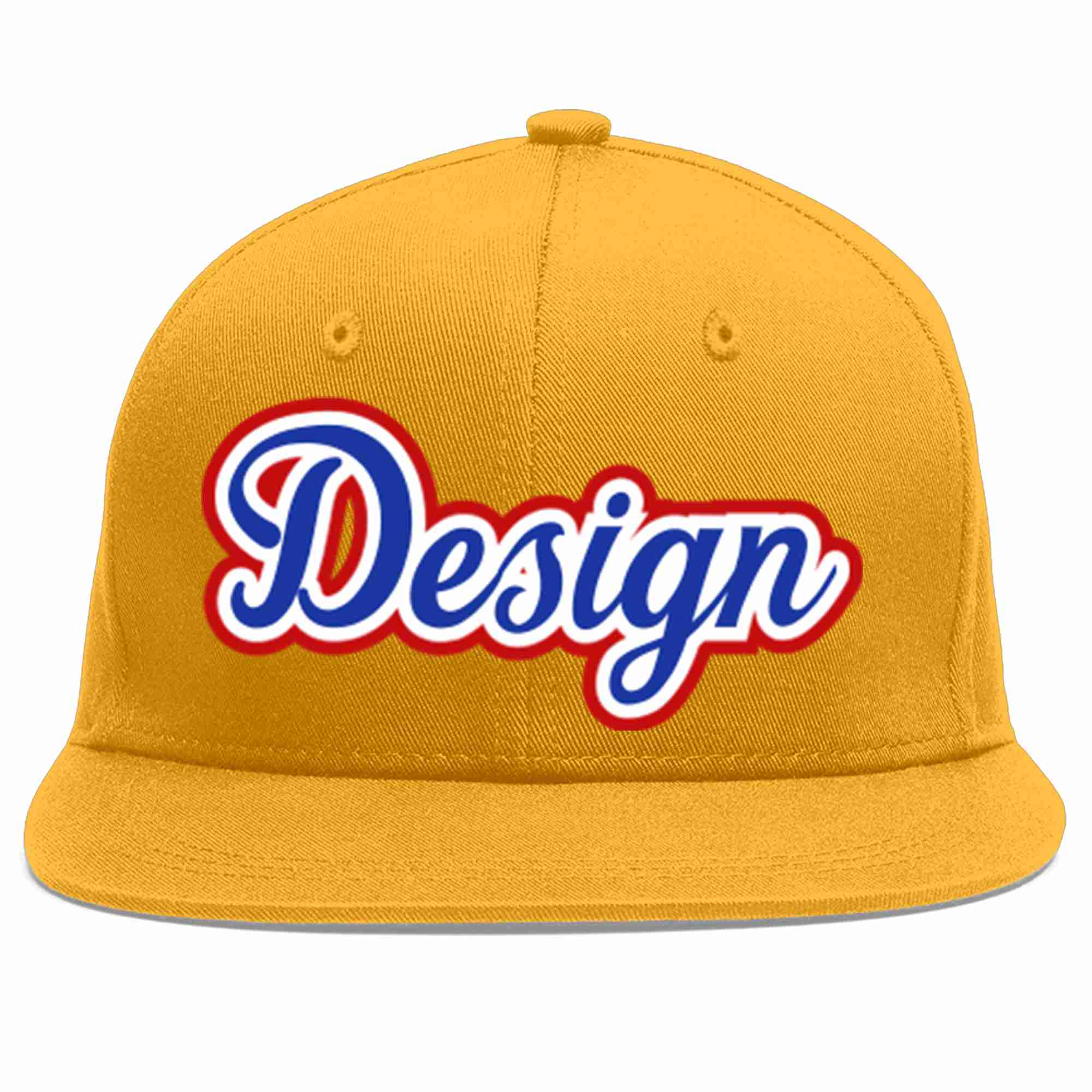 Custom Gold Royal-White Flat Eaves Sport Baseball Cap Design for Men/Women/Youth