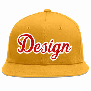 Conception personnalisée de casquette de baseball de sport à avant-toit plat rouge-blanc doré pour hommes/femmes/jeunes