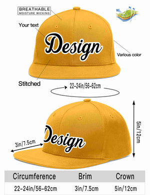 Custom Gold Black-White Flat Eaves Sport Baseball Cap Design for Men/Women/Youth