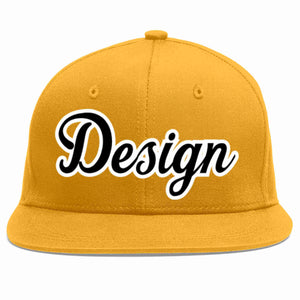 Custom Gold Black-White Flat Eaves Sport Baseball Cap Design for Men/Women/Youth