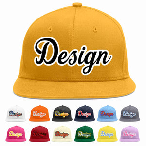 Custom Gold Black-White Flat Eaves Sport Baseball Cap Design for Men/Women/Youth