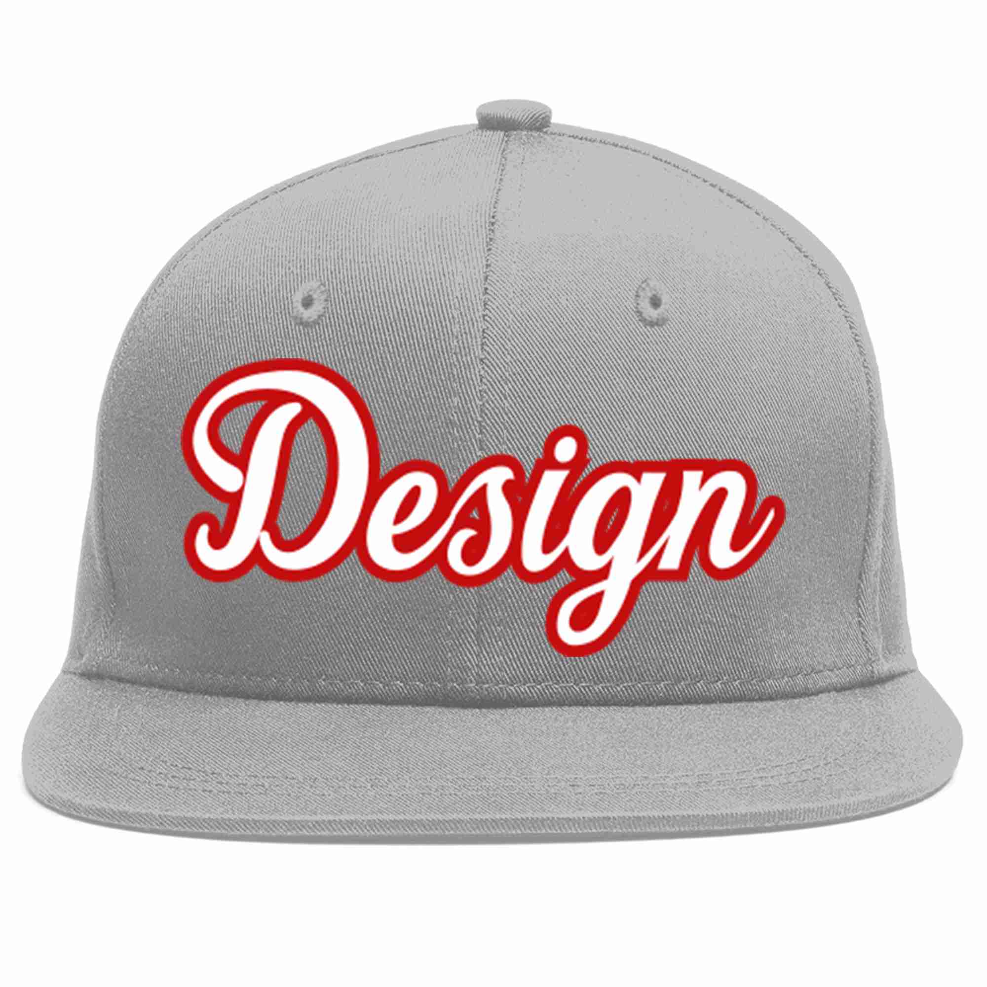 Conception personnalisée de casquette de baseball de sport à avant-toit plat gris blanc-rouge pour hommes/femmes/jeunes