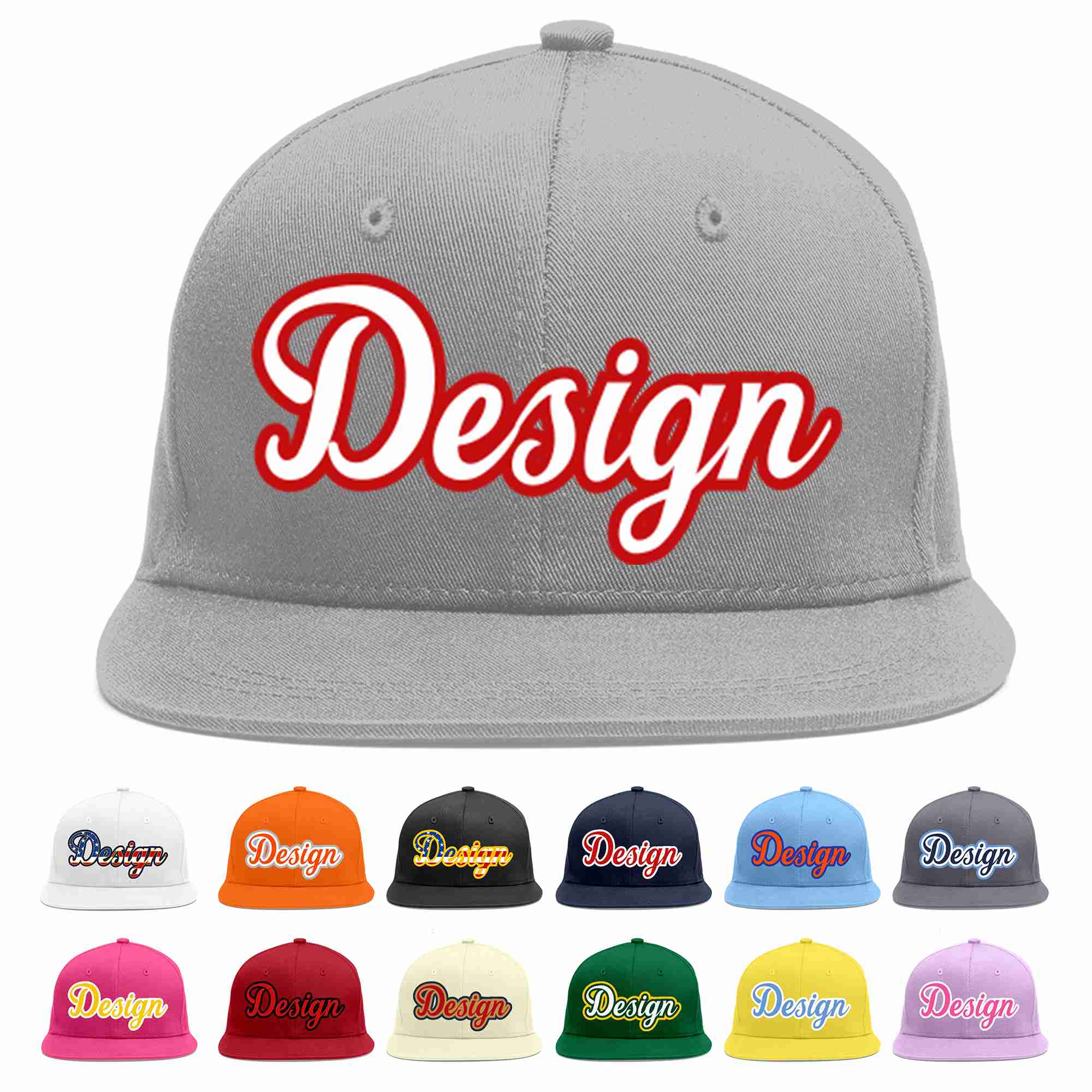 Custom Gray White-Red Flat Eaves Sport Baseball Cap Design for Men/Women/Youth