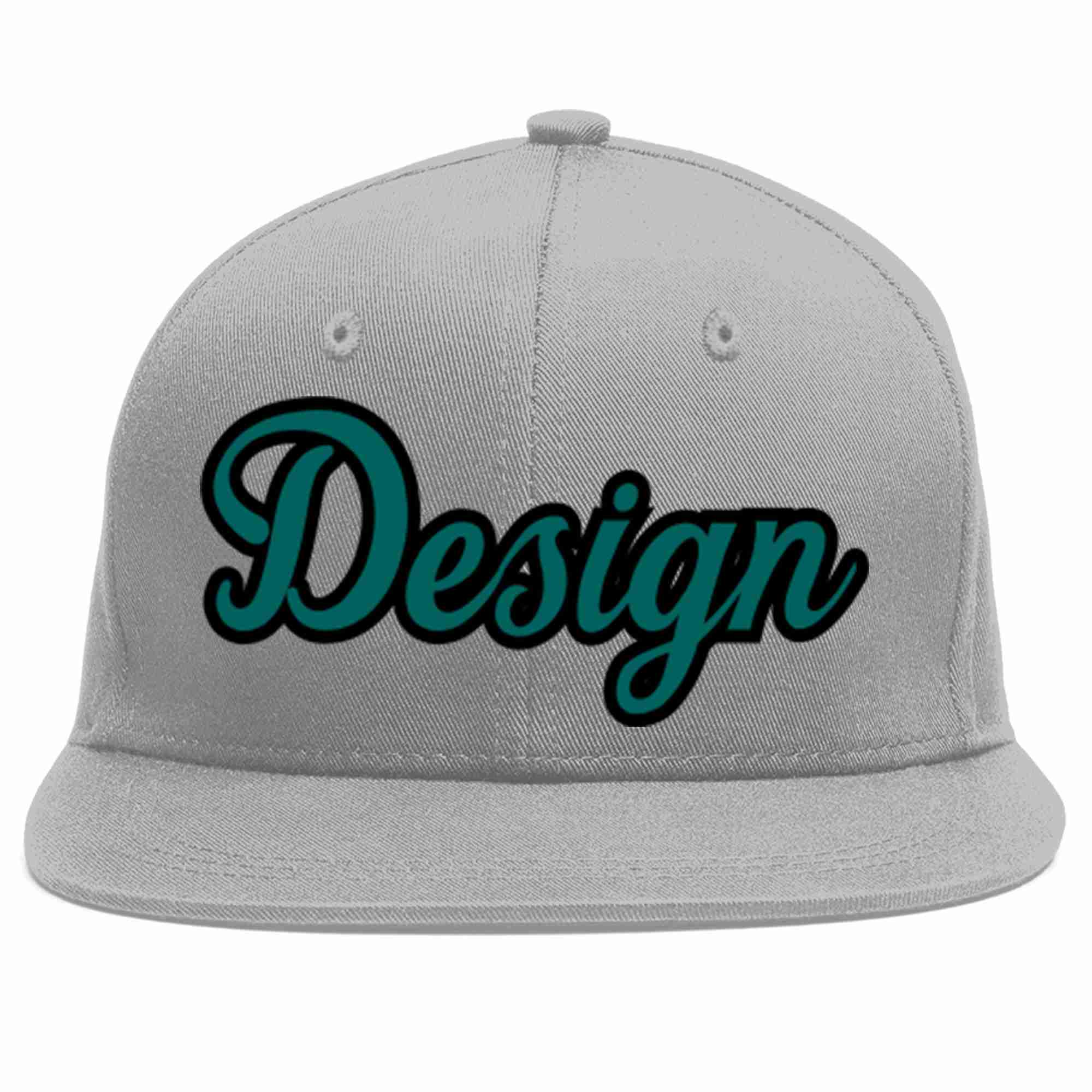 Custom Gray Aqua-Black Flat Eaves Sport Baseball Cap Design for Men/Women/Youth