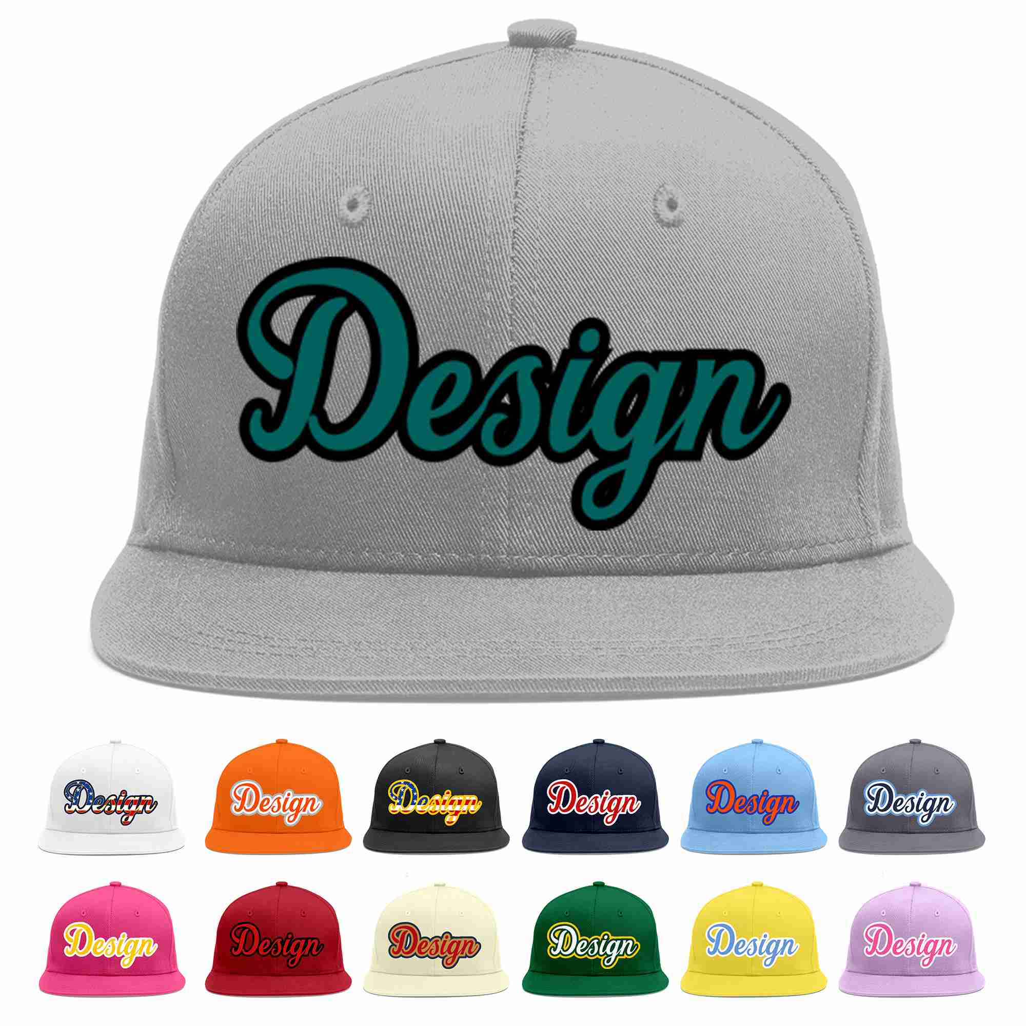 Custom Gray Aqua-Black Flat Eaves Sport Baseball Cap Design for Men/Women/Youth