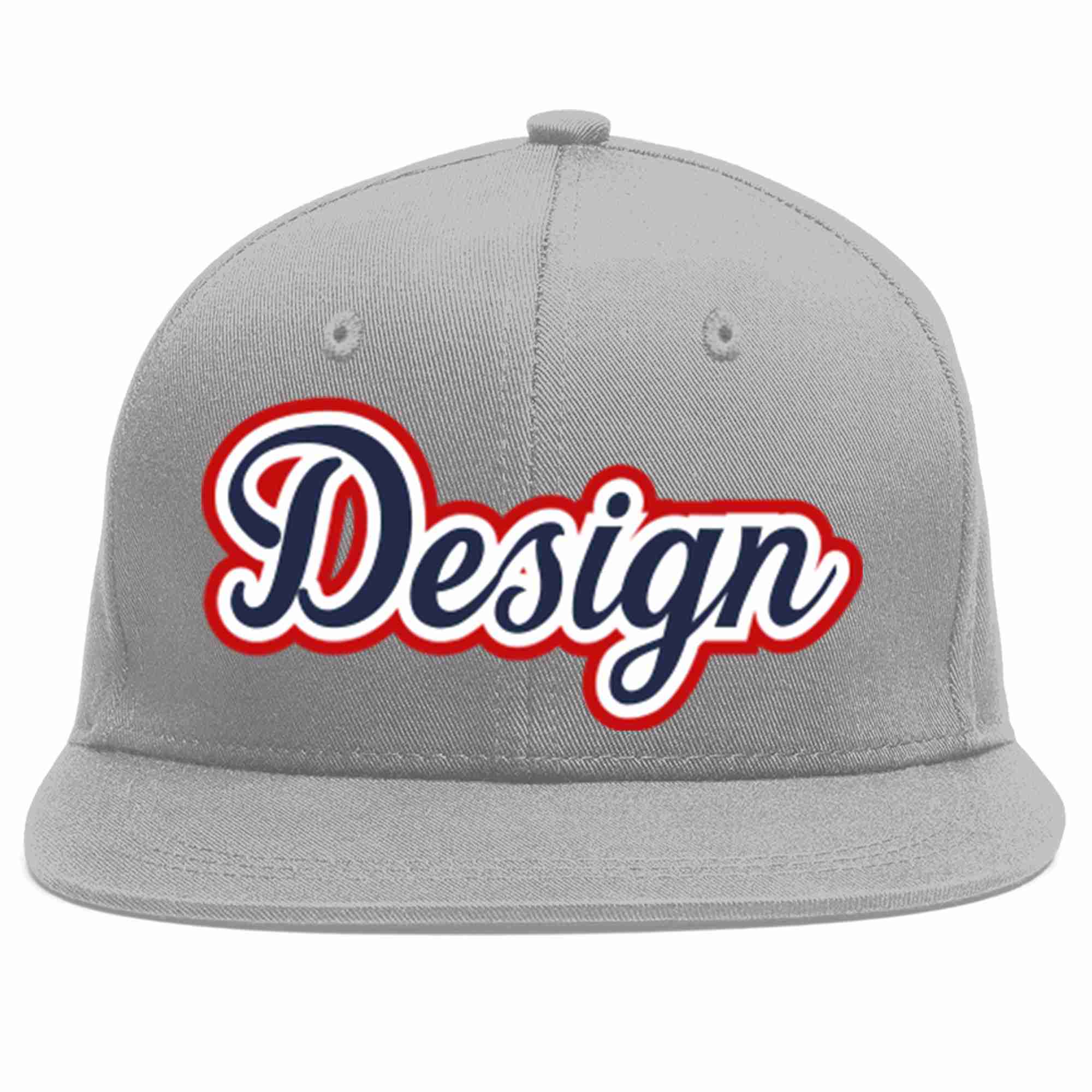 Custom Gray Navy-White Flat Eaves Sport Baseball Cap Design for Men/Women/Youth