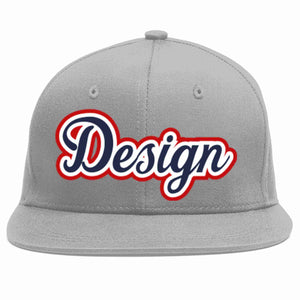 Custom Gray Navy-White Flat Eaves Sport Baseball Cap Design for Men/Women/Youth