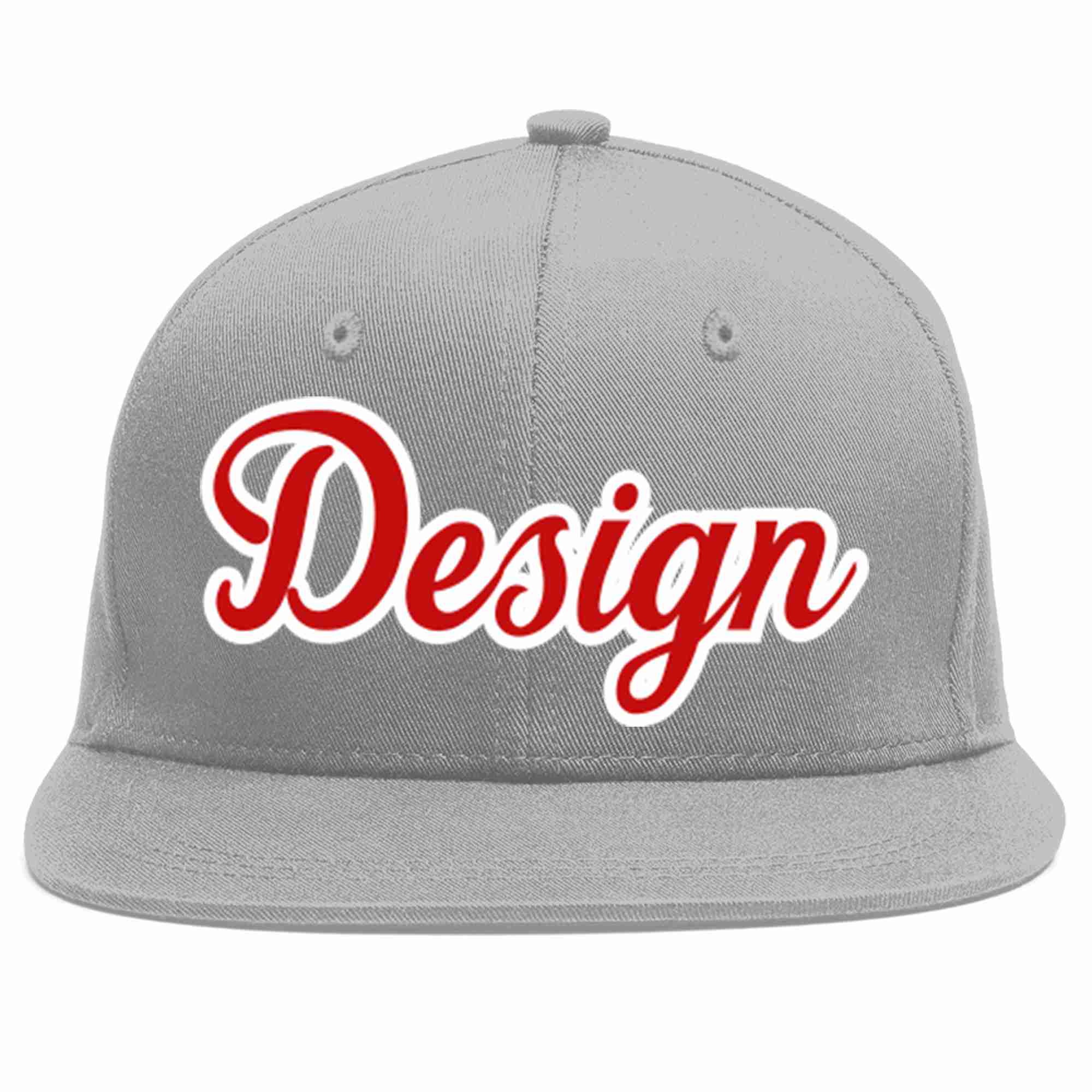 Custom Gray Red-White Flat Eaves Sport Baseball Cap Design for Men/Women/Youth