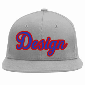 Custom Gray Royal-Red Flat Eaves Sport Baseball Cap Design for Men/Women/Youth