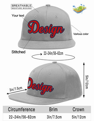 Custom Gray Red-Navy Flat Eaves Sport Baseball Cap Design for Men/Women/Youth