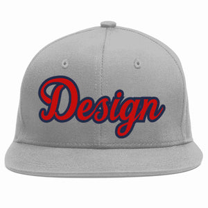 Custom Gray Red-Navy Flat Eaves Sport Baseball Cap Design for Men/Women/Youth