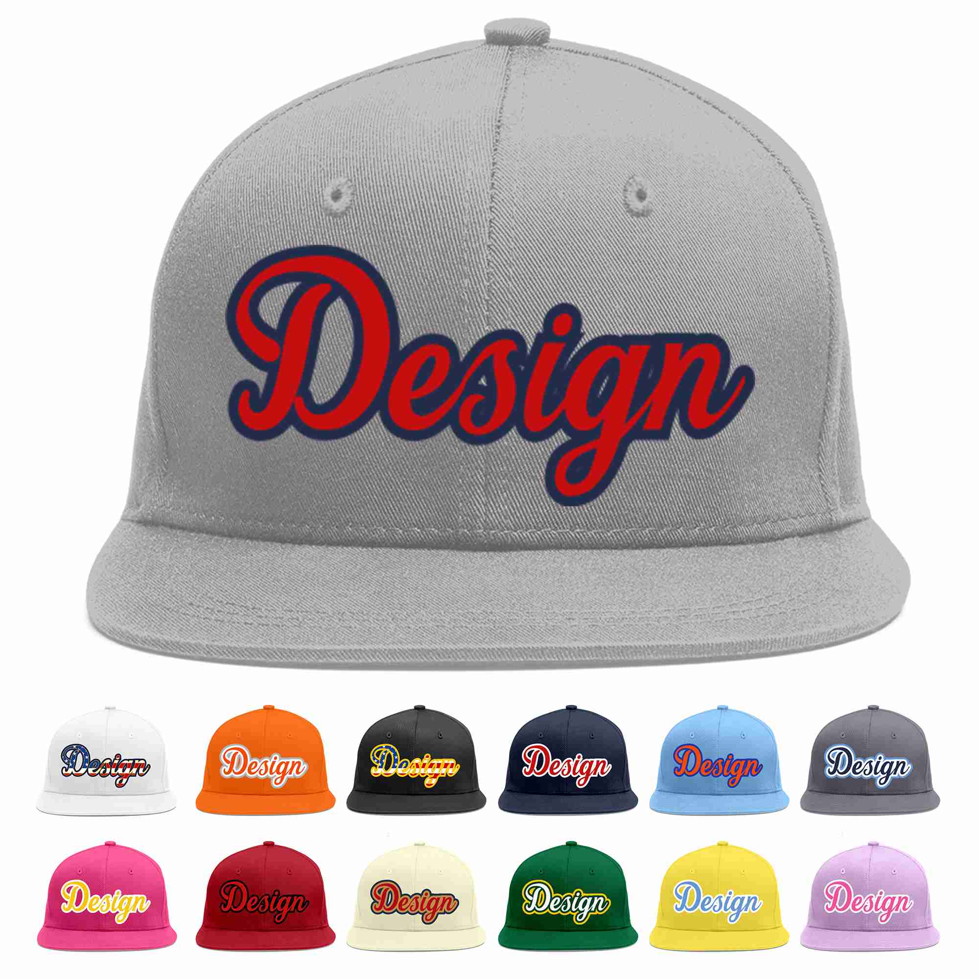 Custom Gray Red-Navy Flat Eaves Sport Baseball Cap Design for Men/Women/Youth