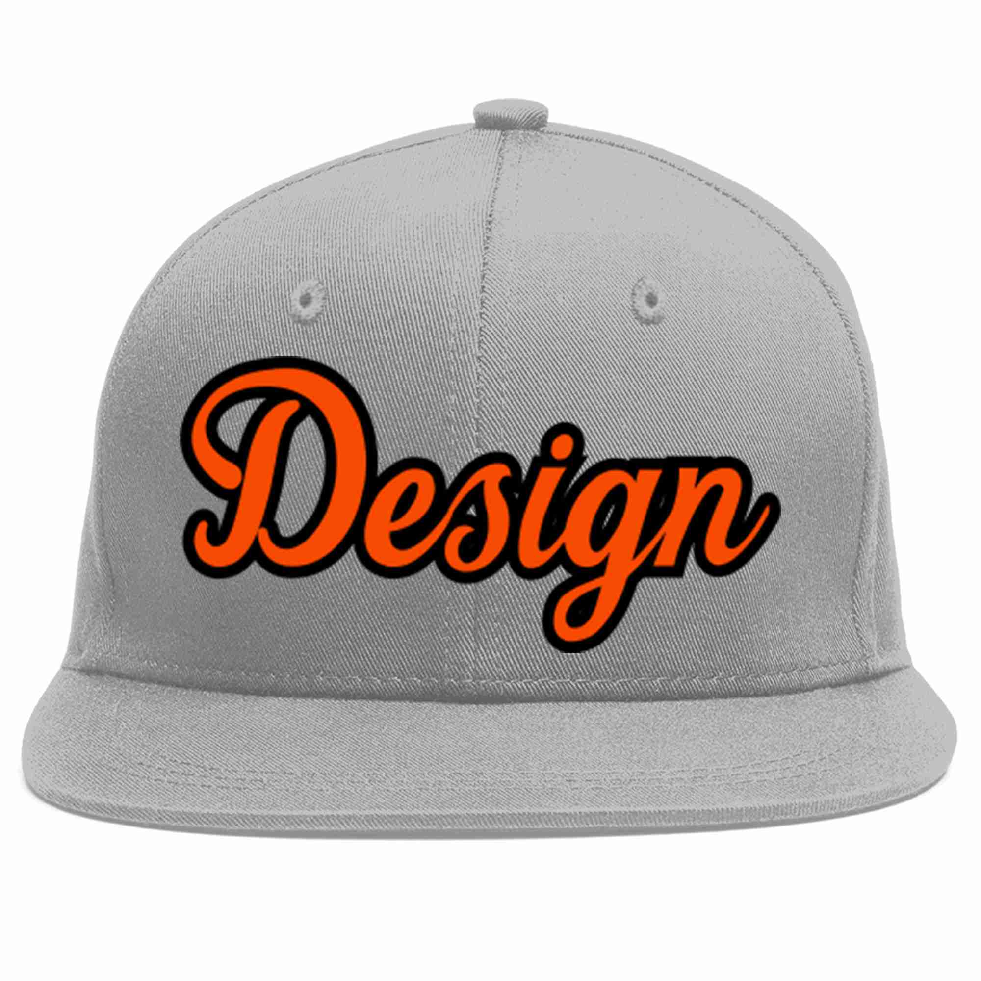 Custom Gray Orange-Black Flat Eaves Sport Baseball Cap Design for Men/Women/Youth