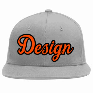 Conception personnalisée de casquette de baseball de sport à avant-toit plat gris orange-noir pour hommes/femmes/jeunes