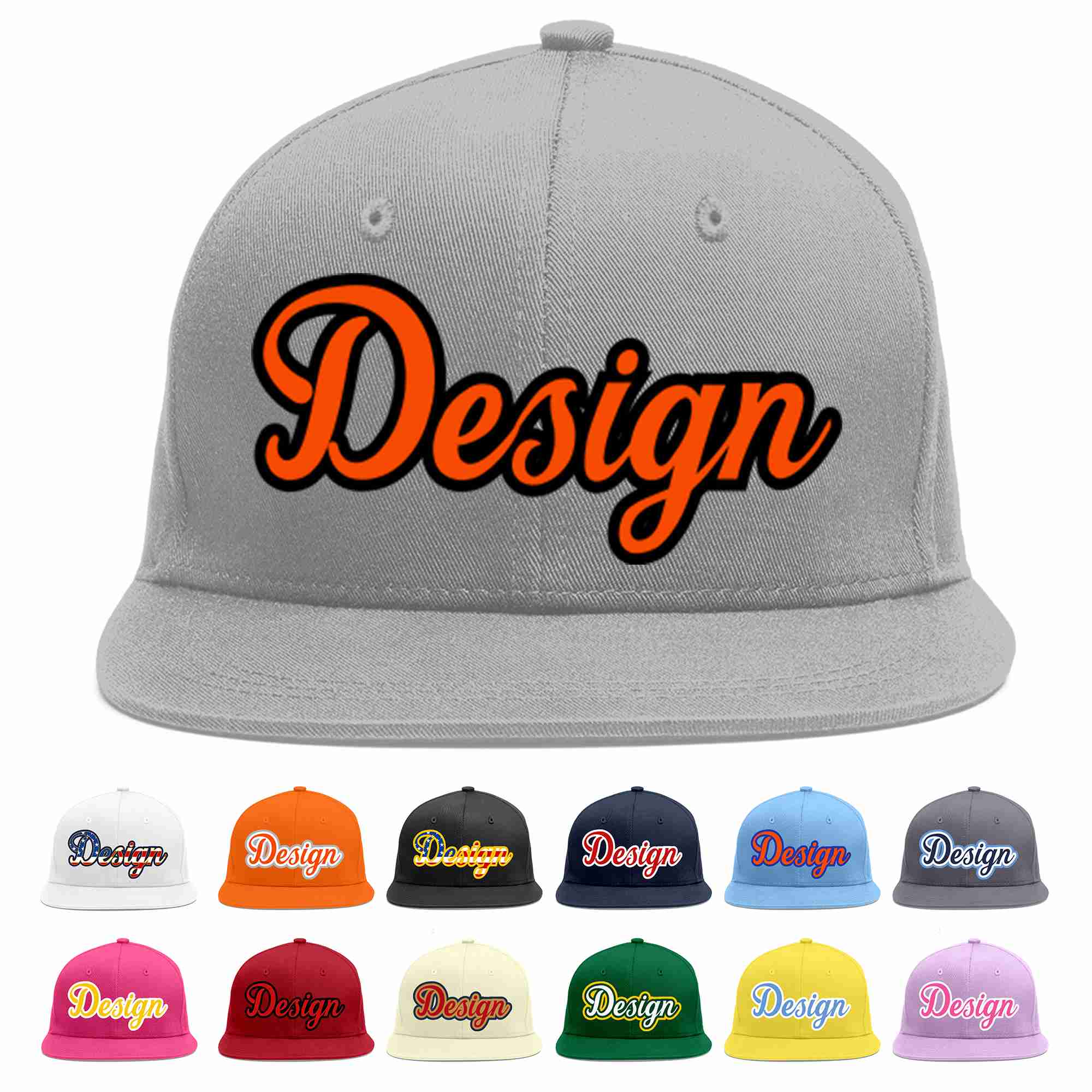 Custom Gray Orange-Black Flat Eaves Sport Baseball Cap Design for Men/Women/Youth