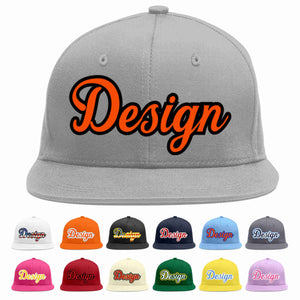 Conception personnalisée de casquette de baseball de sport à avant-toit plat gris orange-noir pour hommes/femmes/jeunes