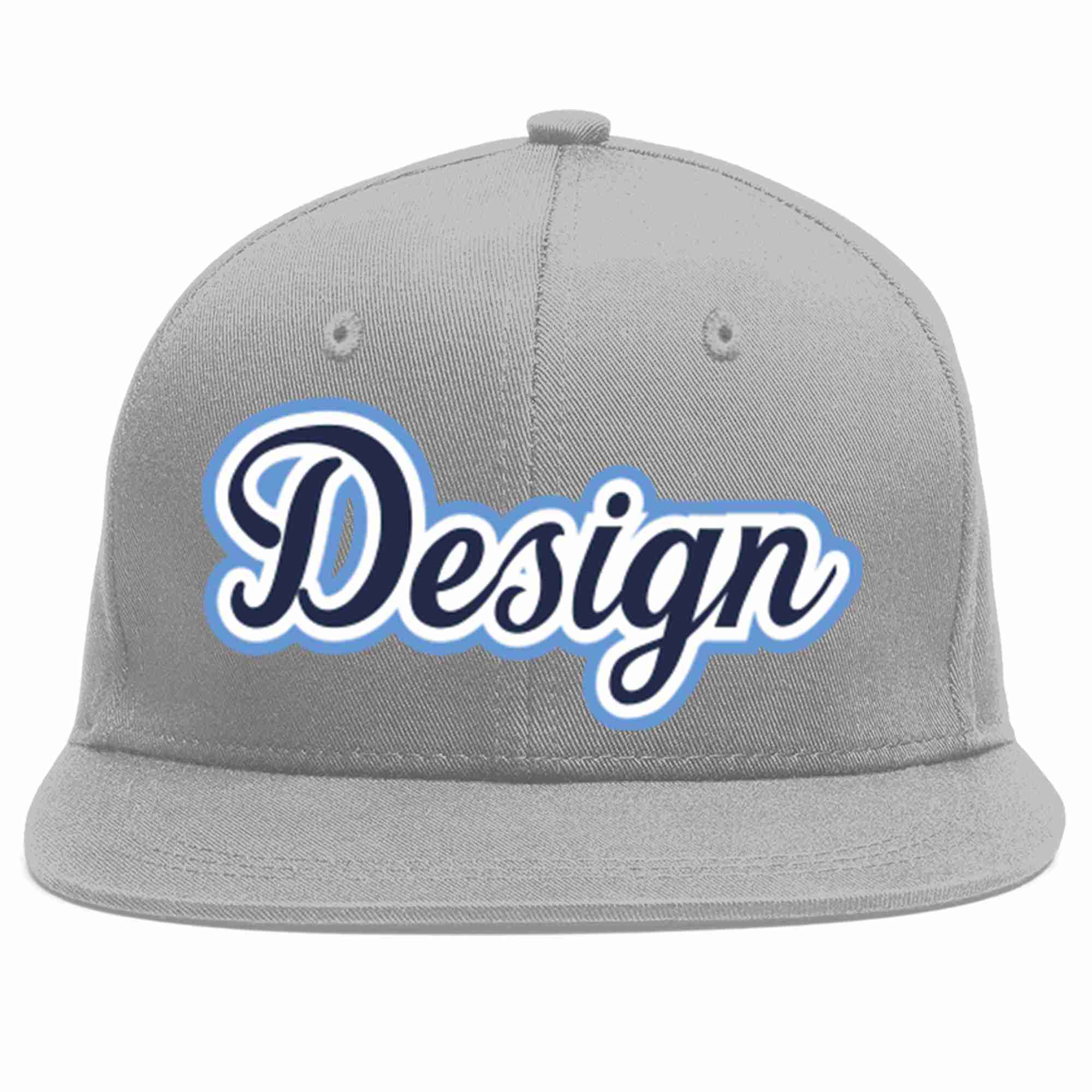 Custom Gray Navy-White Flat Eaves Sport Baseball Cap Design for Men/Women/Youth