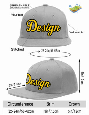 Custom Gray Gold-Black Flat Eaves Sport Baseball Cap Design for Men/Women/Youth