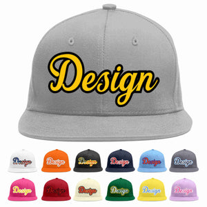 Custom Gray Gold-Black Flat Eaves Sport Baseball Cap Design for Men/Women/Youth