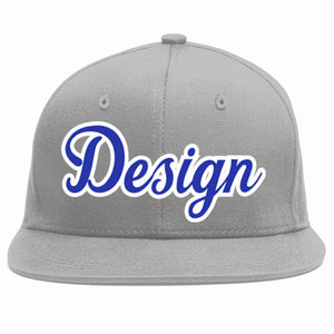 Custom Gray Royal-White Flat Eaves Sport Baseball Cap Design for Men/Women/Youth