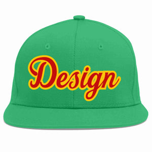 Custom Teal Red-Yellow Flat Eaves Sport Baseball Cap