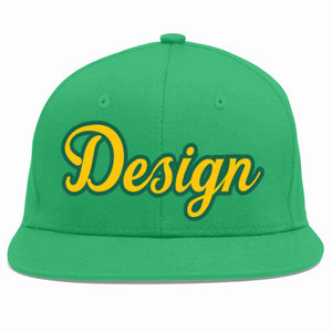 Casquette de baseball sport personnalisée sarcelle dorée-Kelly Green Flat Eaves