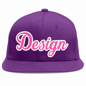 Conception personnalisée de casquette de baseball de sport à avant-toit plat violet rose-blanc pour hommes/femmes/jeunes