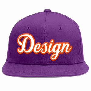 Custom Purple White-Orange Flat Eaves Sport Baseball Cap Design for Men/Women/Youth