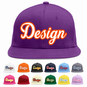 Custom Purple White-Orange Flat Eaves Sport Baseball Cap Design for Men/Women/Youth