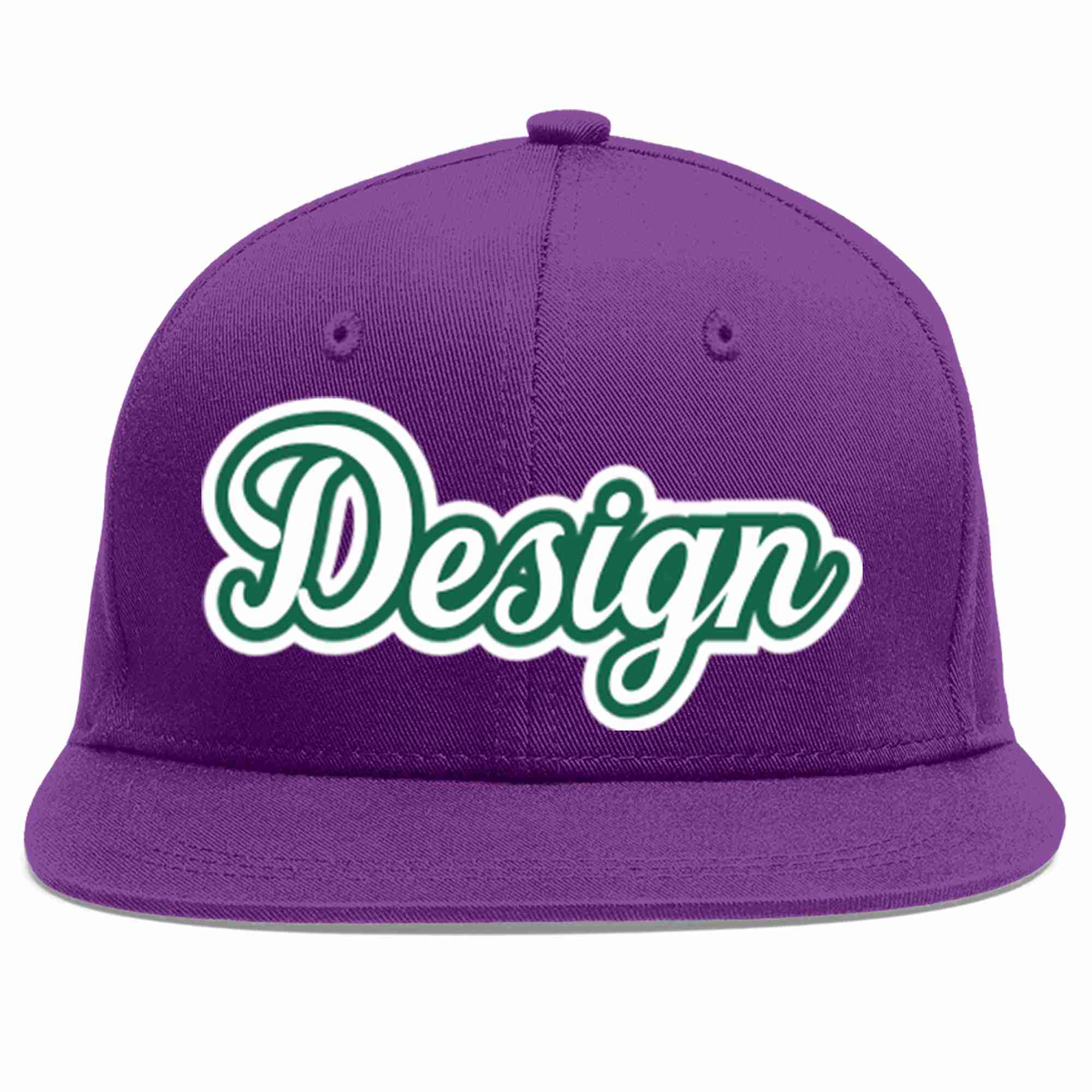 Conception personnalisée de casquette de baseball de sport à avant-toit plat violet blanc-vert Kelly pour hommes/femmes/jeunes