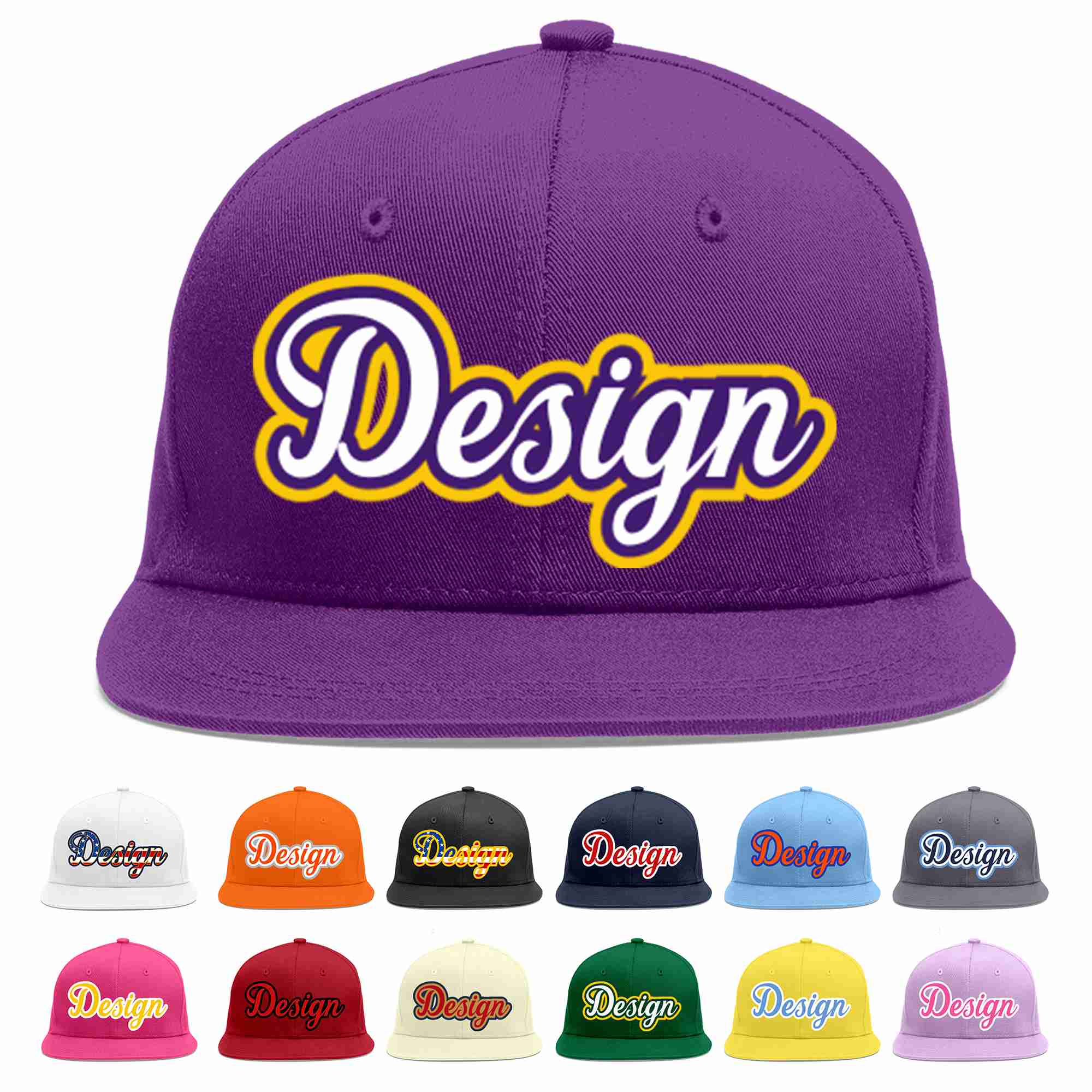 Conception personnalisée de casquette de baseball de sport à avant-toit plat violet blanc-violet pour hommes/femmes/jeunes