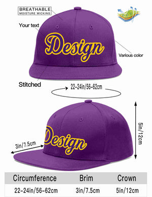 Conception personnalisée de casquette de baseball de sport à avant-toit plat violet violet-or pour hommes/femmes/jeunes