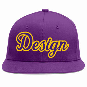 Conception personnalisée de casquette de baseball de sport à avant-toit plat violet violet-or pour hommes/femmes/jeunes