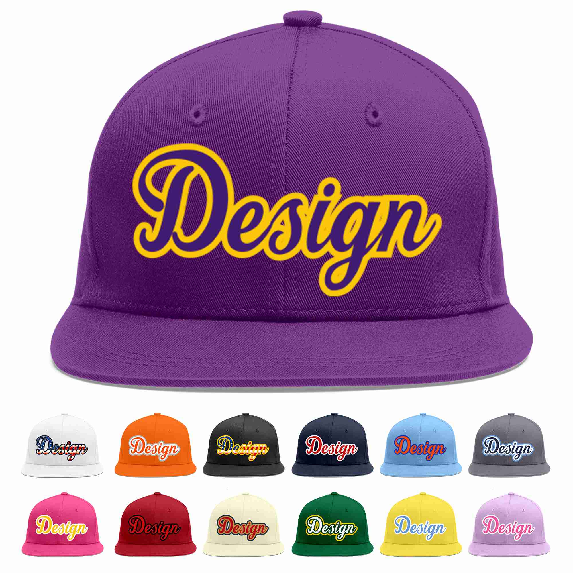 Custom Purple purple-Gold Flat Eaves Sport Baseball Cap Design for Men/Women/Youth