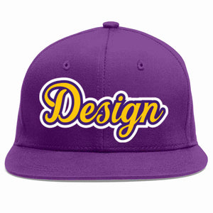 Conception personnalisée de casquette de baseball de sport à avant-toit plat violet or-violet pour hommes/femmes/jeunes