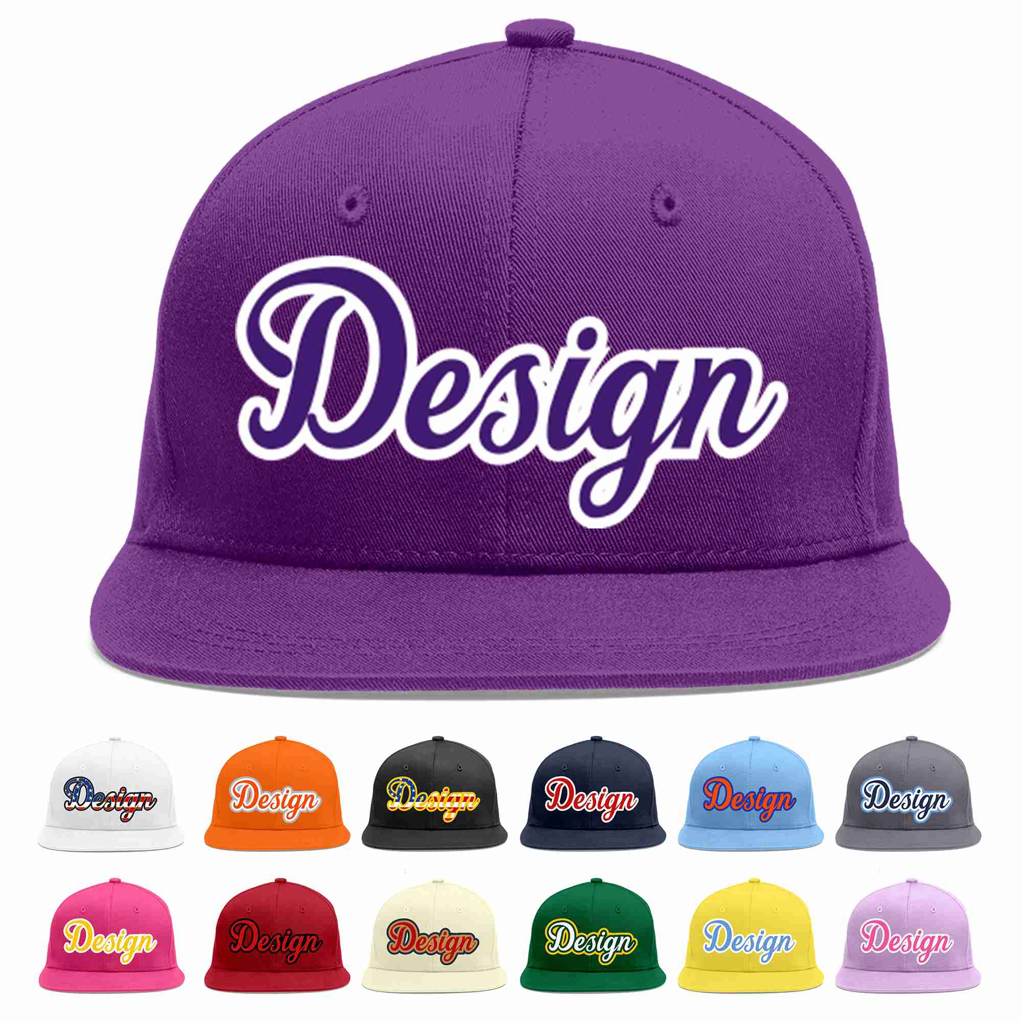 Conception personnalisée de casquette de baseball de sport à avant-toit plat violet violet-blanc pour hommes/femmes/jeunes