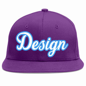 Custom Purple White-Powder Blue Flat Eaves Sport Baseball Cap Design for Men/Women/Youth