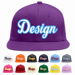 Custom Purple White-Powder Blue Flat Eaves Sport Baseball Cap Design for Men/Women/Youth