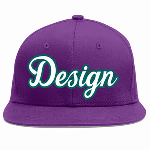 Conception personnalisée de casquette de baseball de sport à Eaves plates violet blanc-aqua pour hommes/femmes/jeunes