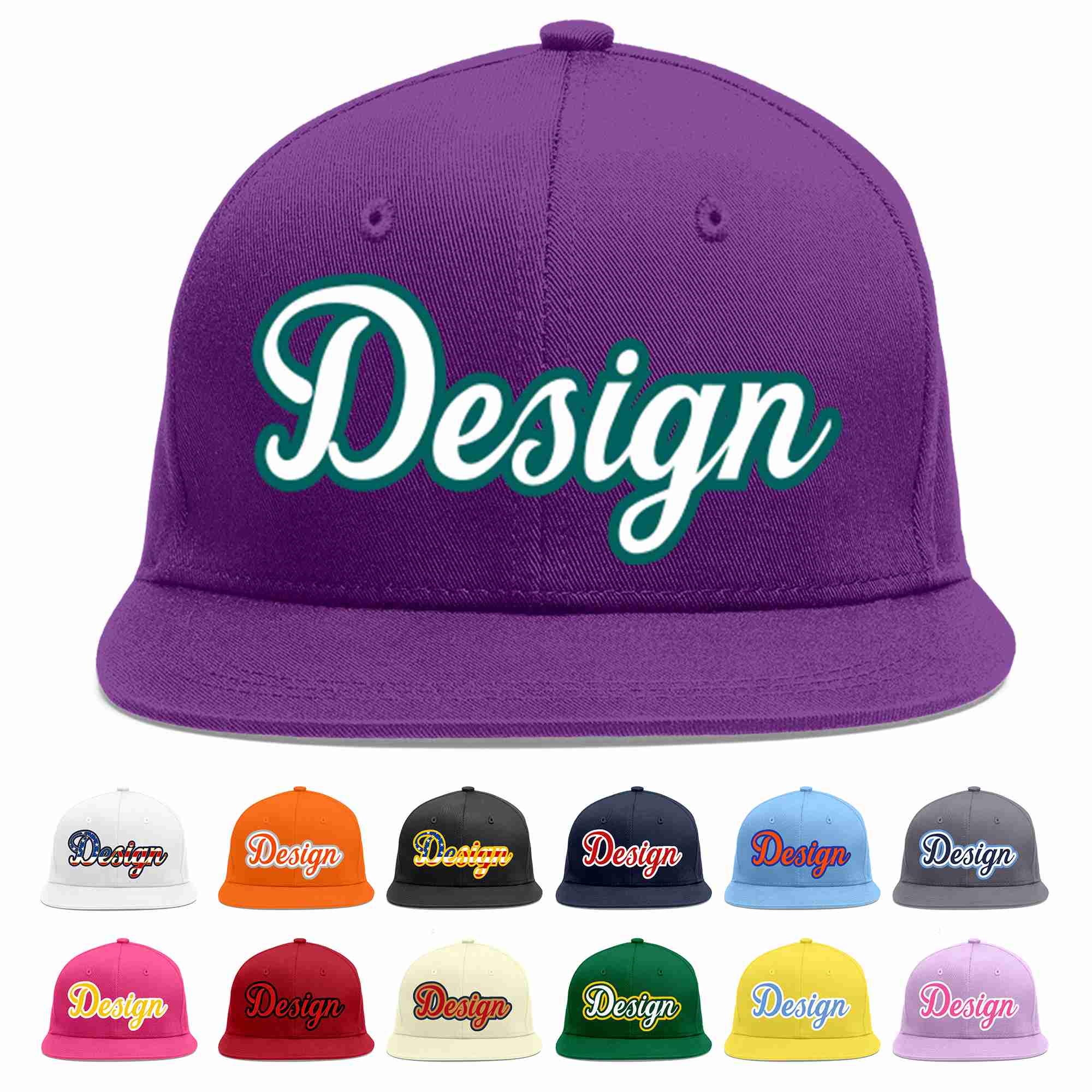 Conception personnalisée de casquette de baseball de sport à Eaves plates violet blanc-aqua pour hommes/femmes/jeunes