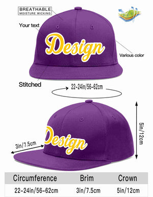 Conception personnalisée de casquette de baseball de sport à avant-toit plat violet or-blanc pour hommes/femmes/jeunes