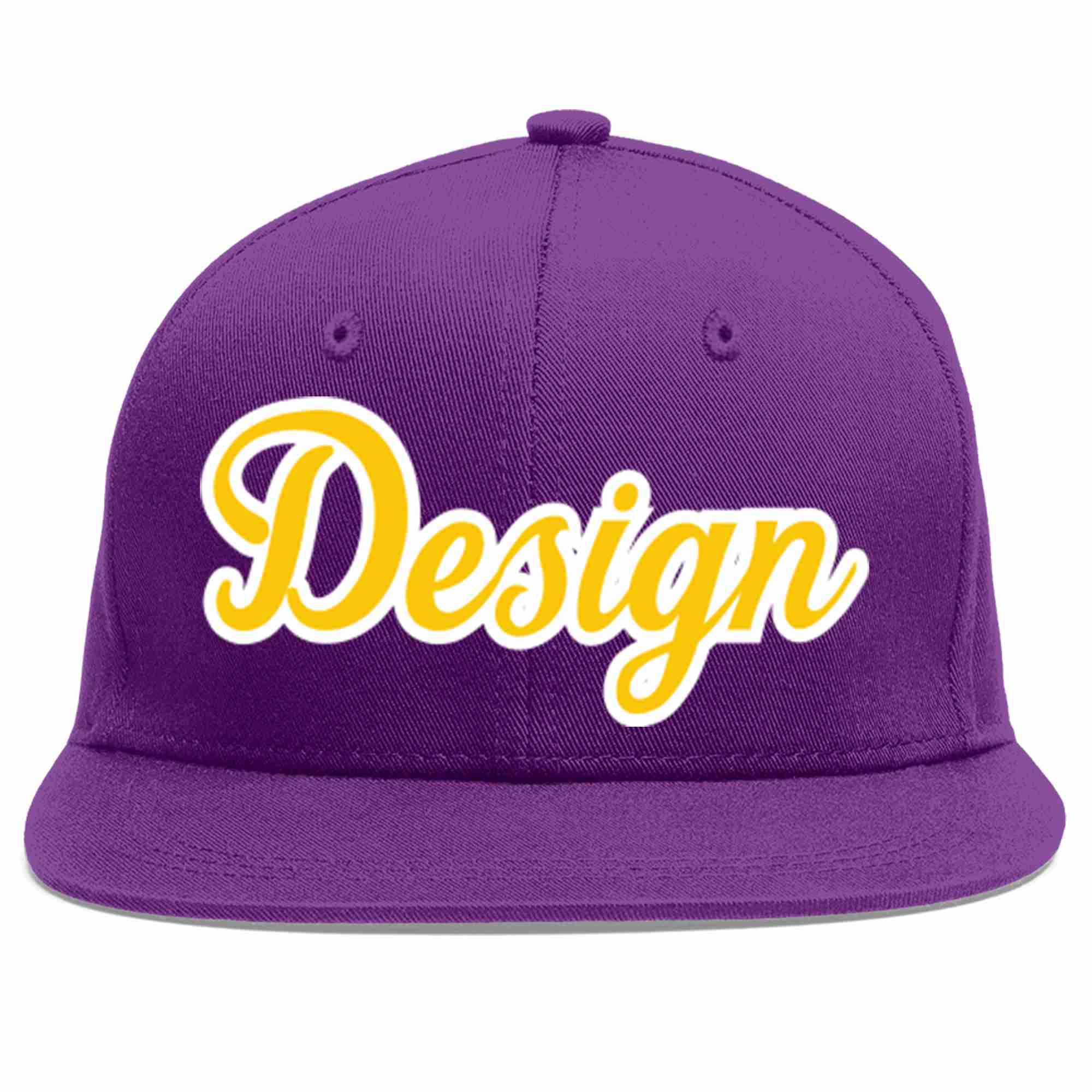 Custom Purple Gold-White Flat Eaves Sport Baseball Cap Design for Men/Women/Youth