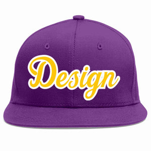 Conception personnalisée de casquette de baseball de sport à avant-toit plat violet or-blanc pour hommes/femmes/jeunes