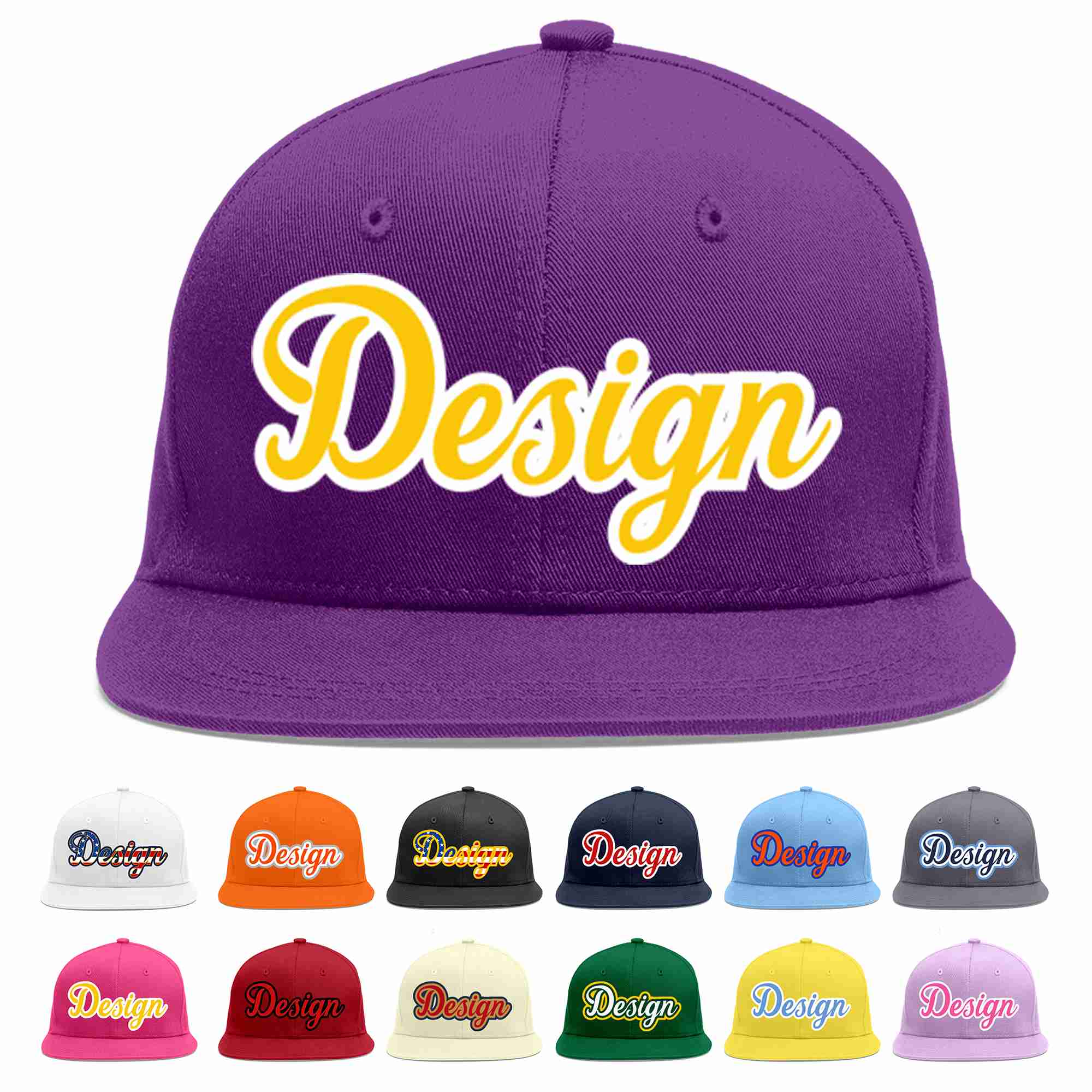 Custom Purple Gold-White Flat Eaves Sport Baseball Cap Design for Men/Women/Youth