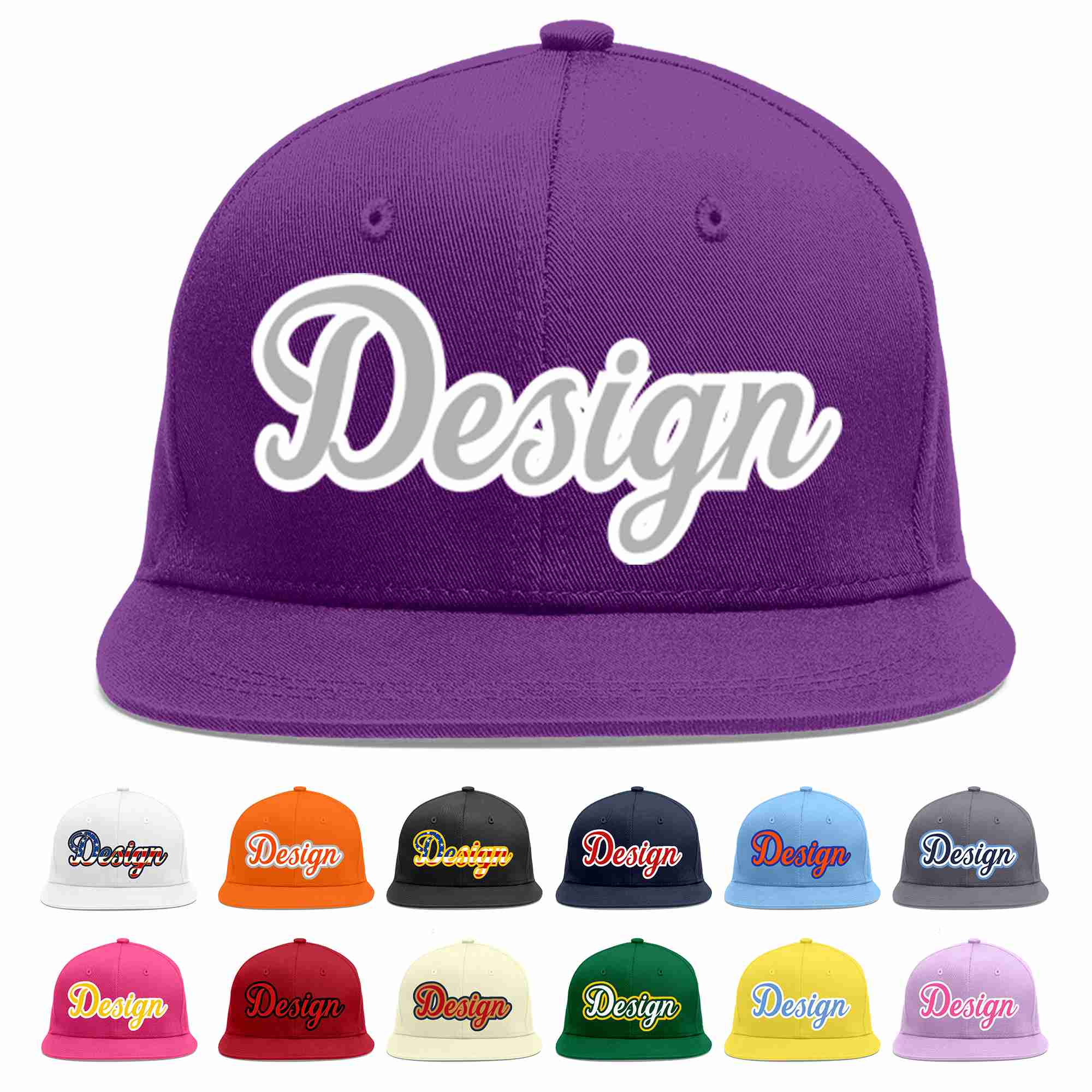 Custom Purple Gray-White Flat Eaves Sport Baseball Cap Design for Men/Women/Youth