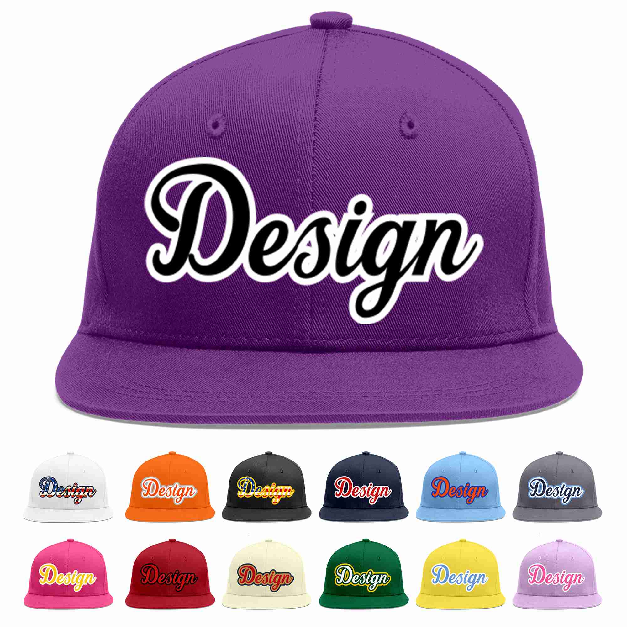 Custom Purple Black-White Flat Eaves Sport Baseball Cap Design for Men/Women/Youth